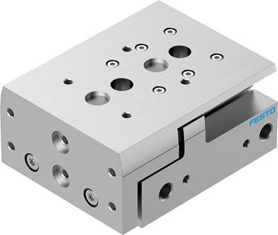 Silbernes, rechteckiges Pneumatikventil von Festo mit mehreren Schraubenlöchern und Markenlogo, hauptsächlich aus Metall gefertigt.