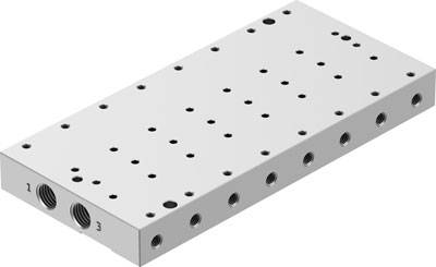 Rechteckige Metallplatte mit mehreren Löchern, gekennzeichnet mit den Zahlen 1 und 3 an den Einlasspunkten, für technischen Einsatz.