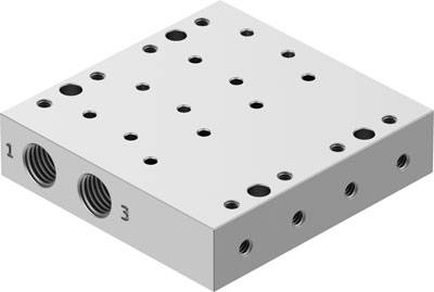 Metallblock mit mehreren Gewindebohrungen auf allen Seiten. Hauptsächlich rechteckige Form, oft in mechanischen Konstruktionen verwendet.