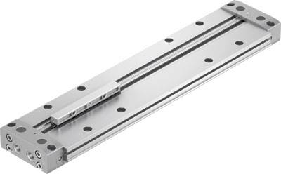 Linearantrieb aus Metall mit rechteckiger Basis und Schiene, verwendet zur präzisen Steuerung von Bewegungen in Maschinenbauanwendungen.