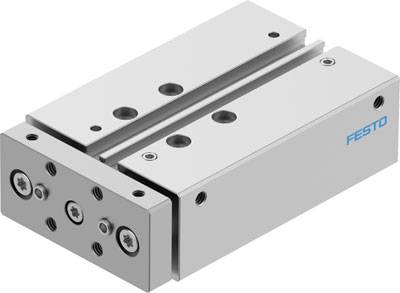 Metallische Lineareinheit von Festo, mit mehreren Bohrungen und einem geschlossenen Gehäuse. Verwendet in automatisierten Systemen.
