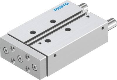 Ein pneumatischer Schlitten von Festo mit robustem aluminumbeschichteten Gehäuse, geeignet für Präzisionsbewegungen in Maschinen.