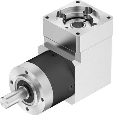 Ein Planetengetriebe mit rechteckigem Gehäuse und zylindrischem Antrieb, geeignet für präzise mechanische Anwendungen.