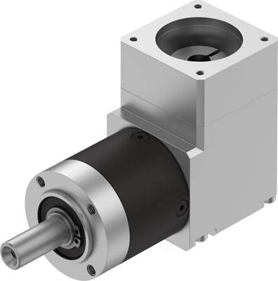 Ein Präzisionsgetriebe mit Winkelübersetzung, hauptsächlich in Maschinenbauanwendungen eingesetzt. Rechteckiges, kompaktes Design.