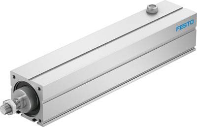 Grauer pneumatischer Zylinder mit Festo-Logo, rechteckige Form, auf weißem Hintergrund.