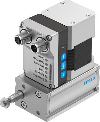 Ein kompakter elektrischer Antrieb von Festo mit Anzeige- und Bedientasten. Ideal für präzise Steuerungs- und Automatisierungsaufgaben.