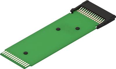 Eine grüne elektronische Platine mit einem schwarzen Steckverbinder an einem Ende.