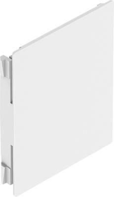 Weiße quadratische Kunststoffabdeckung mit seitlicher Halterung.