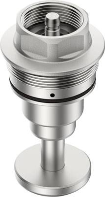 Metallisches Ventil mit Gewinde und Dichtung, benutzt in Rohrleitungssystemen.