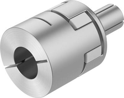 Ein metallischer Spannzangenhalter, zylindrisch mit Langschlitzen, dient zur Befestigung von Werkstücken in Bearbeitungsmaschinen.