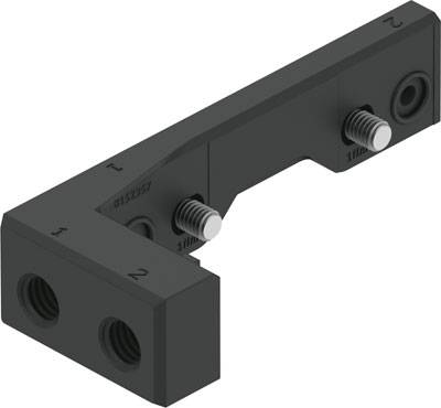 Metallisches, L-förmiges Maschinenteil mit Schraubenlöchern und markierter Nummerierung auf den Seiten.