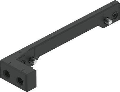 Ein Winkelverbinder aus Metall mit drei Schraubenlöchern, zwei Löcher an einem Ende und eines am anderen, zur strukturellen Verbindung.