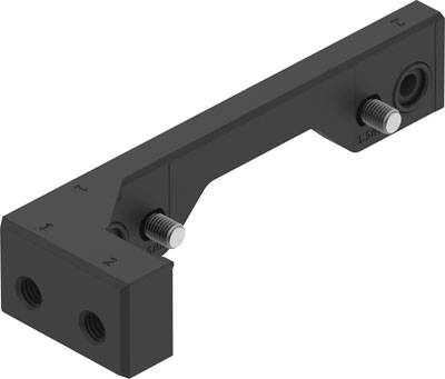 Schwarzes, L-förmiges Metallbauteil mit mehreren Schraubenlöchern, wahrscheinlich für mechanische oder industrielle Montagezwecke.