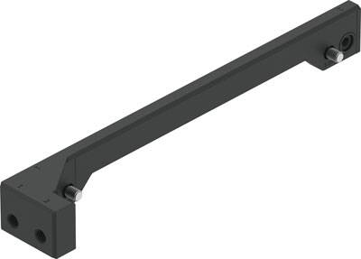 L-förmiges Metallteil mit zwei Schraubenlöchern und angebrachten Schrauben an den Enden, geeignet für industrielle Befestigungen.