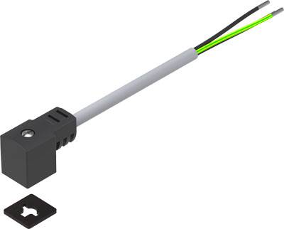 Kleiner rechteckiger Sensor mit drei angeschlossenen Drähten in Schwarz, Grau, Grün und Gelb. Rechts daneben liegt eine kleine schwarze Halterung.
