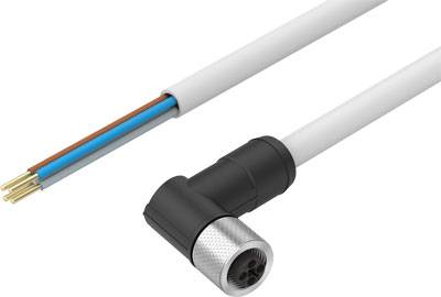 Elektrokabel mit offenem Ende und einem schwarzen gewinkelten Stecker.