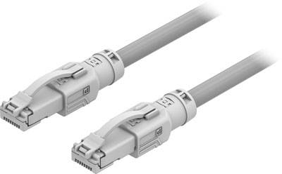 Zwei graue Ethernet-Kabel mit RJ45-Steckern. Sie sind nebeneinander angeordnet und symbolisieren Netzwerkverbindungen.