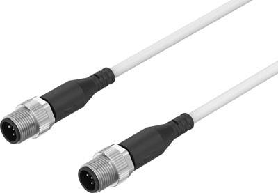 Zwei schwarze und silberne elektrische Steckverbinderkabel auf weißem Hintergrund, jeweils mit einem runden Anschluss.