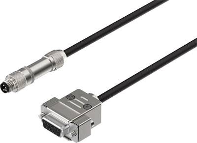Ein Kabel mit einem runden Metallstecker und einem rechteckigen Stecker mit mehreren Pins, geeignet für elektronische Verbindungen.