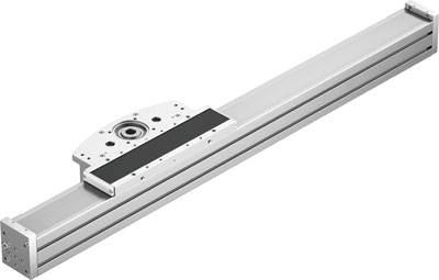Linearantrieb aus Aluminium mit montiertem Schlitten in der Mitte, geeignet für präzise Bewegungen in Maschinenbauanwendungen.