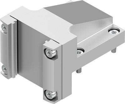 Ein silberfarbener Metallwinkel, der als Halterung verwendet wird, mit vier sichtbaren Schrauben an den Ecken zur Befestigung.