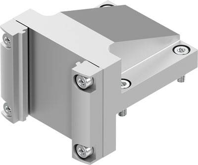 Metallischer Winkelhalter mit Schrauben zur Befestigung, geeignet für industrielle oder technische Anwendungen.