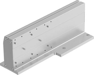 Metallische Halterung mit mehreren Befestigungsöffnungen, zur Montage von Komponenten, auf einem ebenen Untergrund platziert.