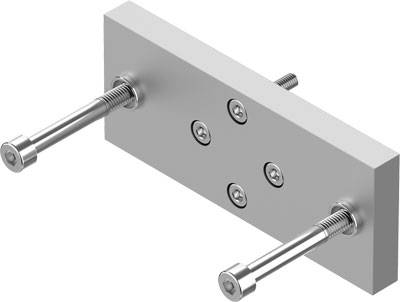 Metallplatte mit zwei langen Schrauben auf jeder Seite und mehreren kleinereren Schrauben in der Mitte.