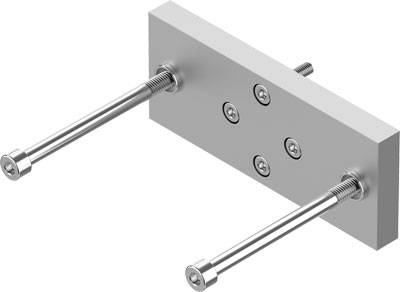 Metallischer Befestigungswinkel mit zwei langen Schrauben und vier kleineren Schrauben befestigt. Verwendet für stabile Verankerung.