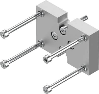 Eine Metallhalterung mit Schrauben, die in verschiedene Richtungen zeigen. Verwendet zur Befestigung oder Montage von Bauteilen.