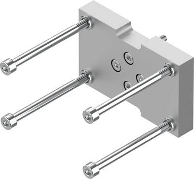 Metallisches Bauteil mit mehreren Schrauben, die in verschiedenen Richtungen hervortreten. Geeignet für mechanische Verbindungen.