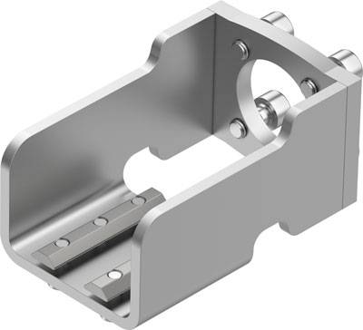 Metallisches Maschinenbauteil, rechteckig mit abgerundeten Kanten und mehreren Bohrungen zur Befestigung, silberfarben.