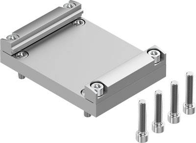 Ein silberfarbener Metallträger mit vier Schrauben, die zur Befestigung gedacht sind. Geeignet für strukturelle Montagen.