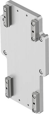 Metallische Halterung mit Schrauben in den Ecken, vermutlich für technische oder industrielle Anwendungen.