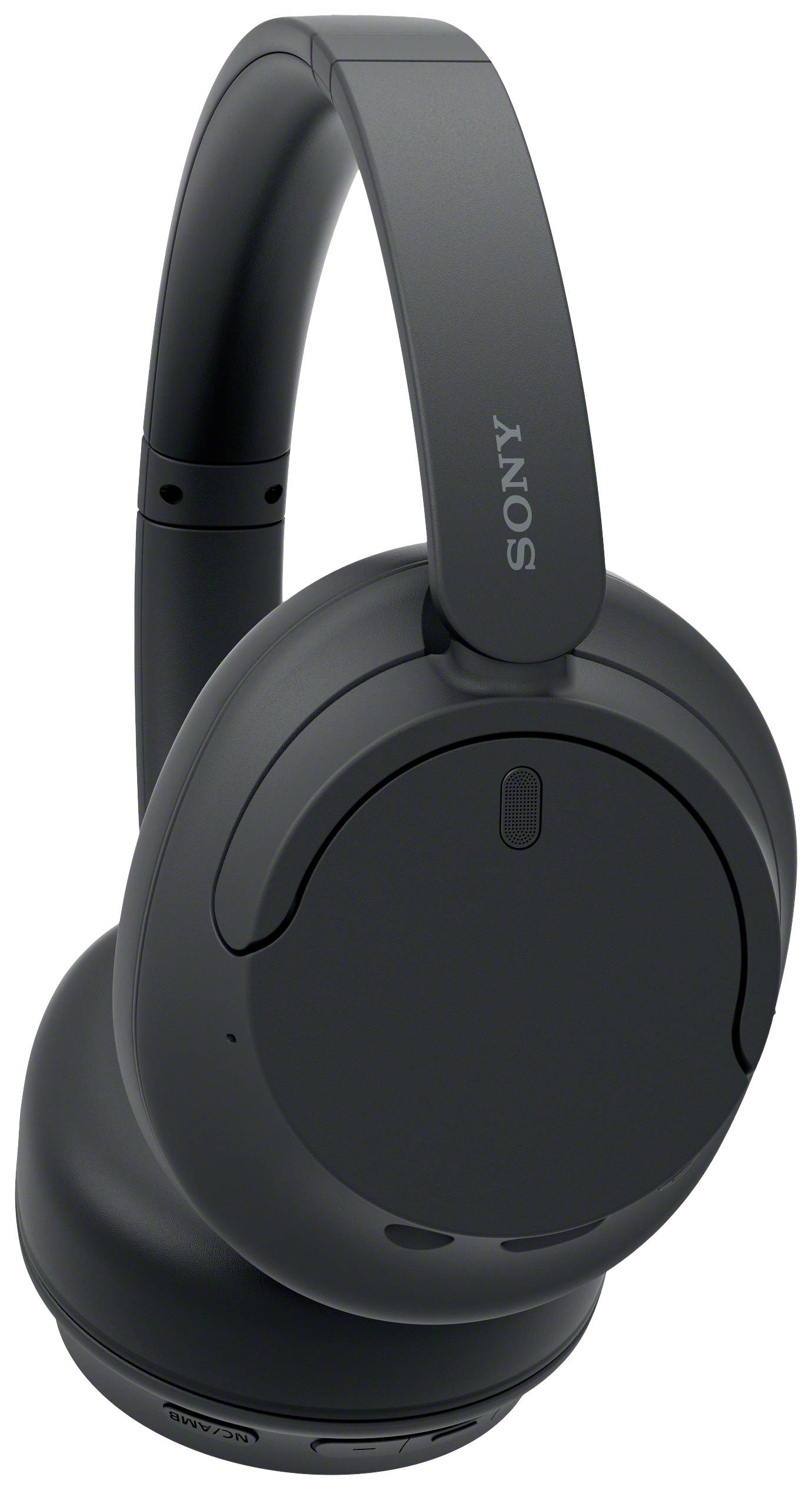 Schwarze Kopfhörer mit Over-Ear-Design, die Möglichkeit zur kabellosen Verbindung bieten; Markenname auf dem Bügel sichtbar.