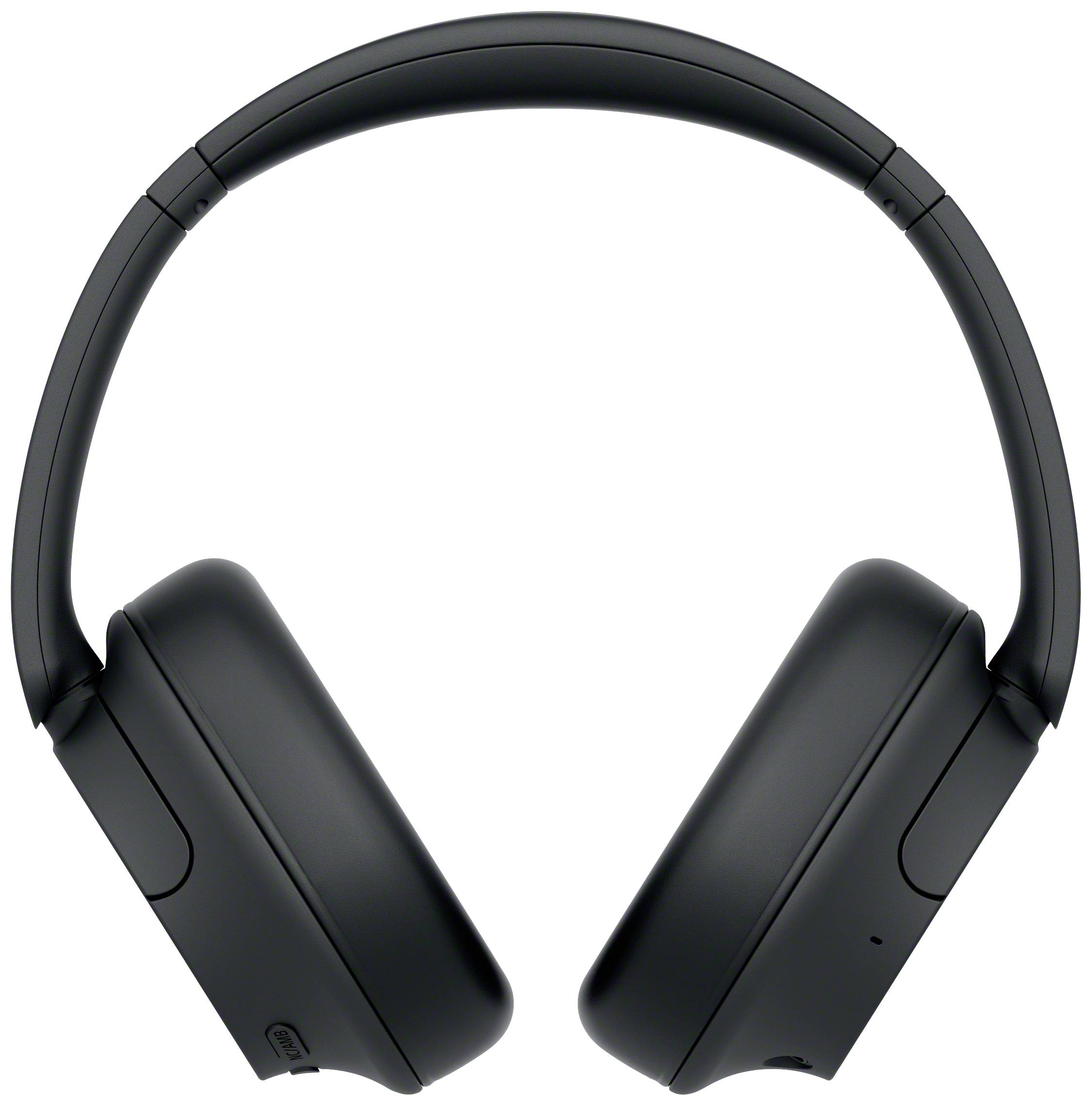 Schwarze, kabellose Over-Ear-Kopfhörer, modern gestaltet, auf weißem Hintergrund. Geeignet für Musikgenuss mit aktiver Geräuschunterdrückung.