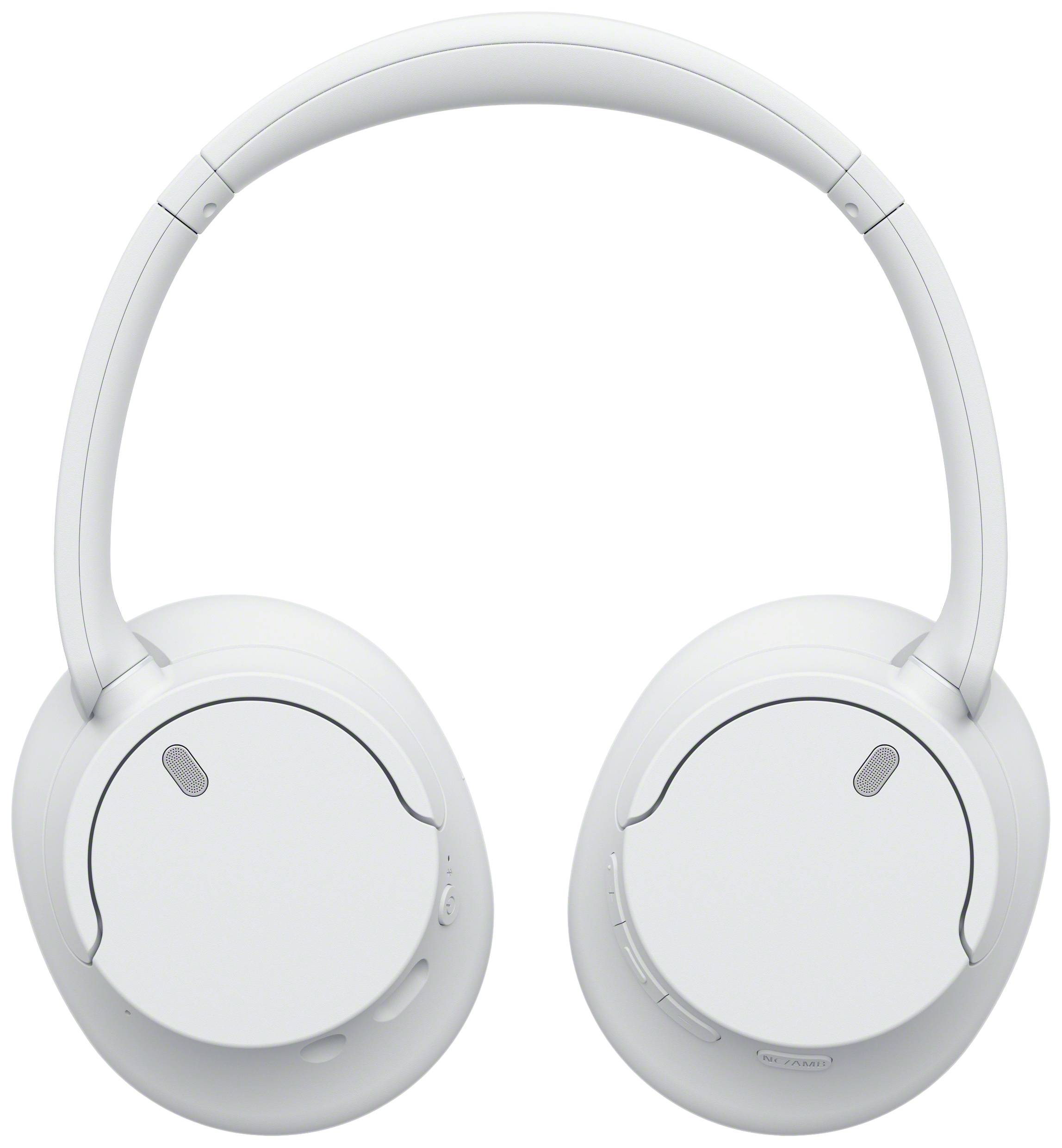 Weiße, kabellose Over-Ear-Kopfhörer mit schlichtem Design.