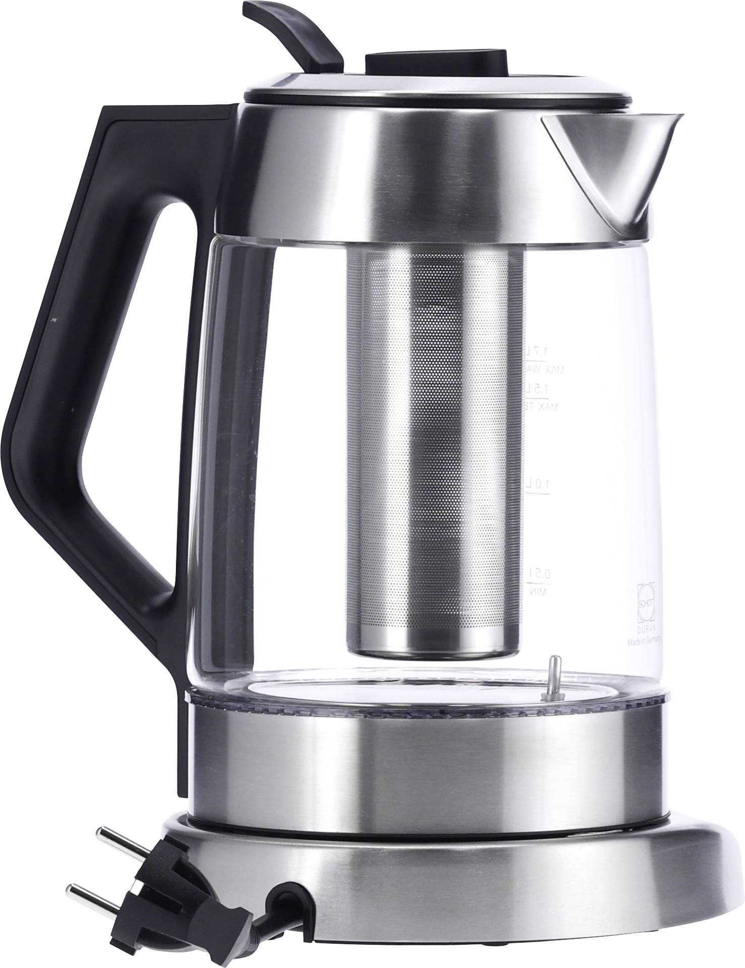 Severin WK 3479 Wasserkocher schnurlos, Überhitzungsschutz Glas, Edelstahl (gebürstet), Schwarz Fassungsvermögen: 1.7 l