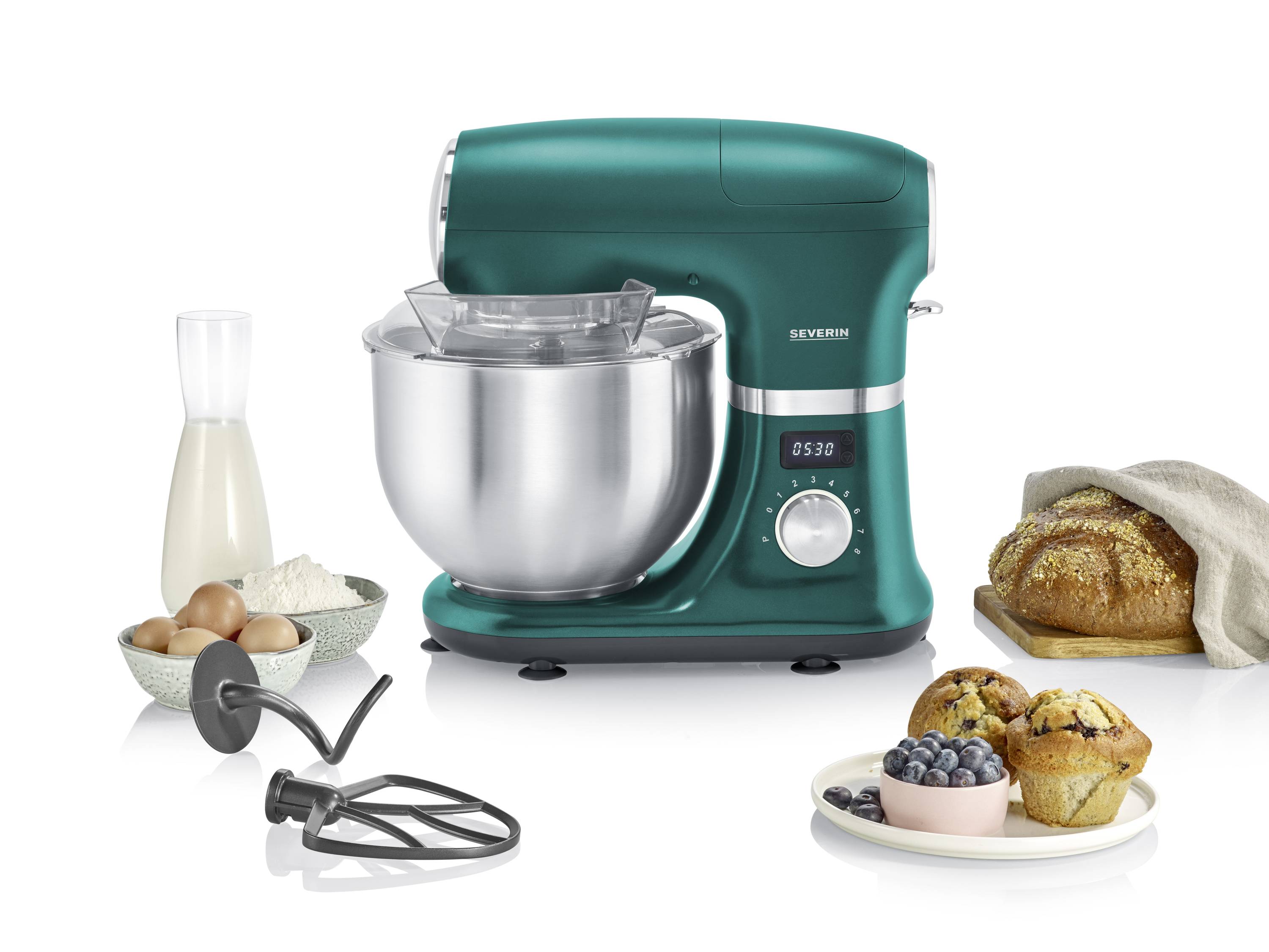 Severin KM 3896 Küchenmaschine 1000 W Edelstahl, Grün (matt), Schwarz