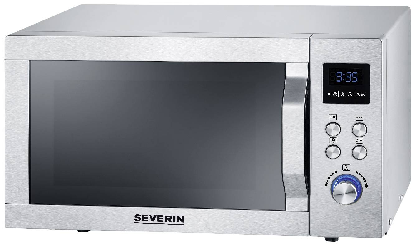 Severin MW 7774 Mikrowelle Edelstahl (gebürstet), Silber 900W Grillfunktion, mit Pizzafunktion, Heißluft-Funktion
