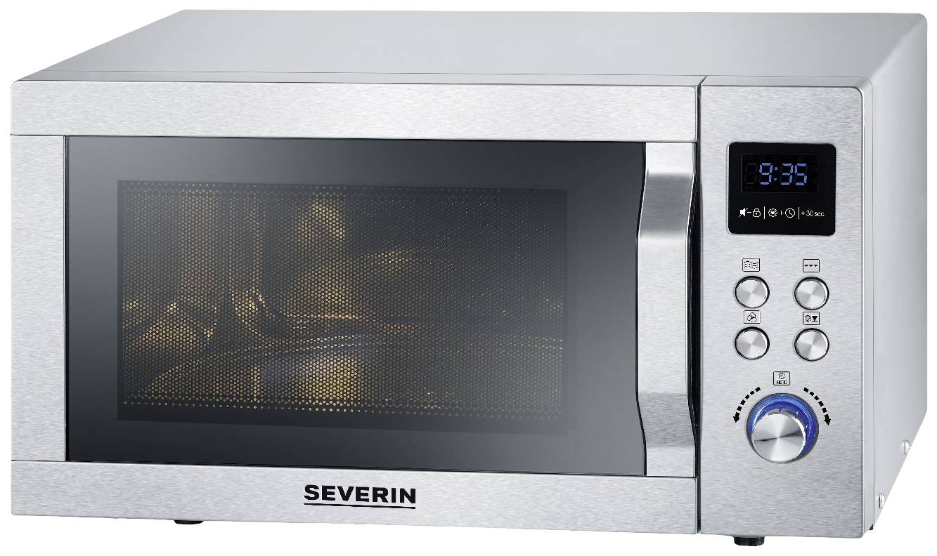 Severin MW 7774 Mikrowelle Edelstahl (gebürstet), Silber 900W Grillfunktion, mit Pizzafunktion, Heißluft-Funktion
