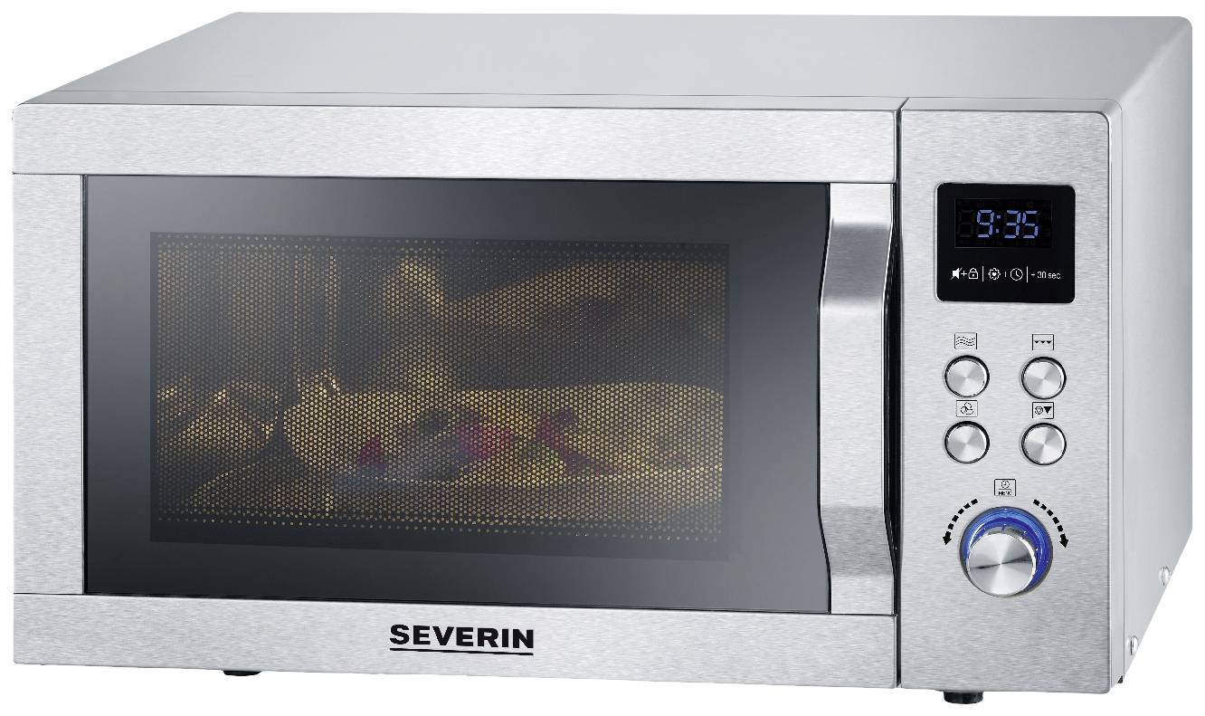 Severin MW 7774 Mikrowelle Edelstahl (gebürstet), Silber 900W Grillfunktion, mit Pizzafunktion, Heißluft-Funktion