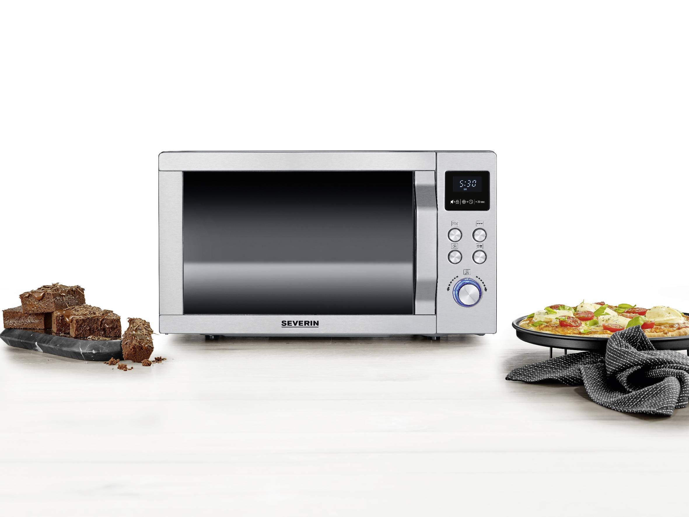 Severin MW 7776 Mikrowelle Edelstahl (gebürstet), Silber 900 W Grillfunktion, Heißluft-Funktion