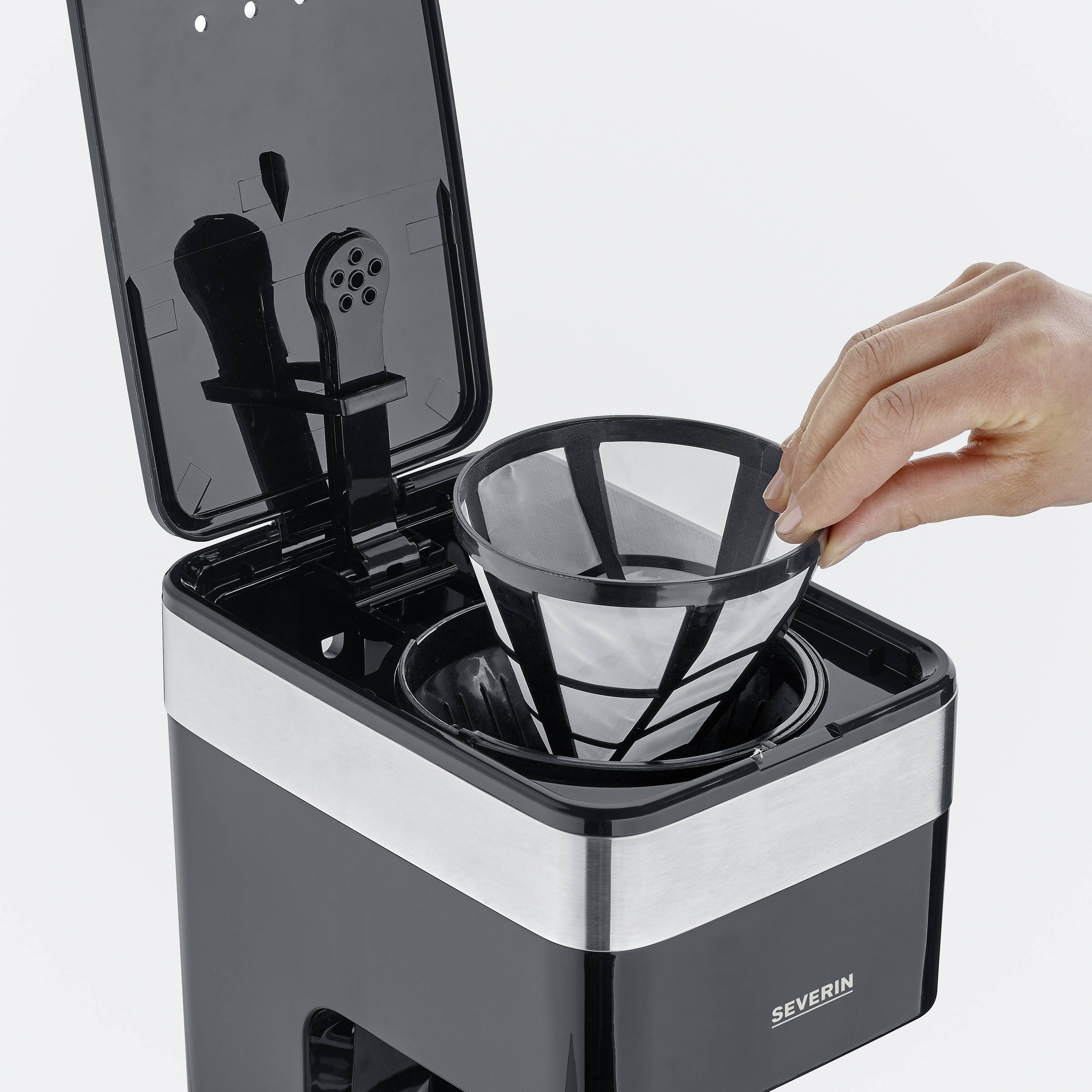 Severin KA 9263 Kaffeemaschine Edelstahl (gebürstet), Schwarz Fassungsvermögen Tassen=10 Glaskanne, mit Filterkaffee-Funktion, Warmhaltefunktion