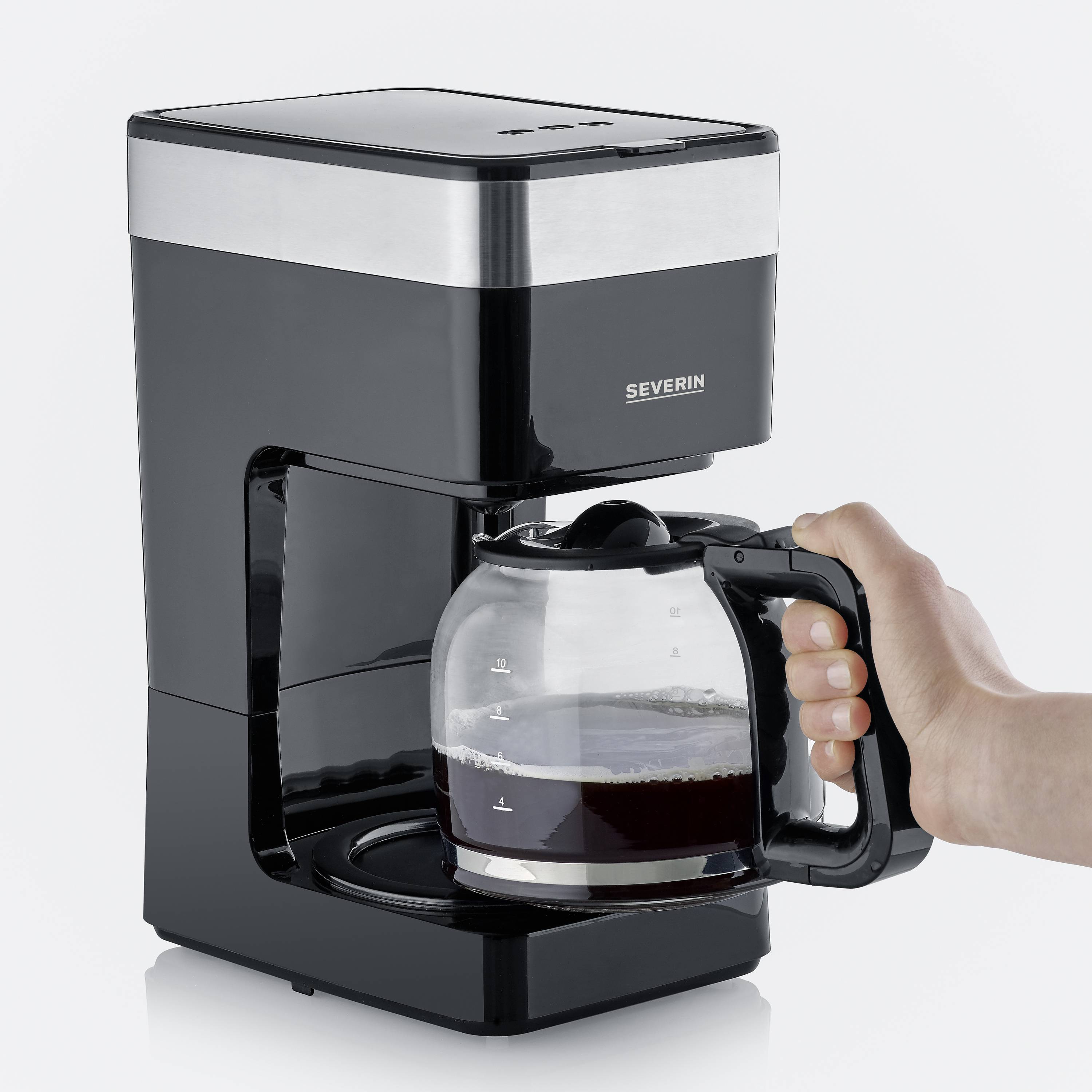 Severin KA 9263 Kaffeemaschine Edelstahl (gebürstet), Schwarz Fassungsvermögen Tassen=10 Glaskanne, mit Filterkaffee-Funktion, Warmhaltefunktion