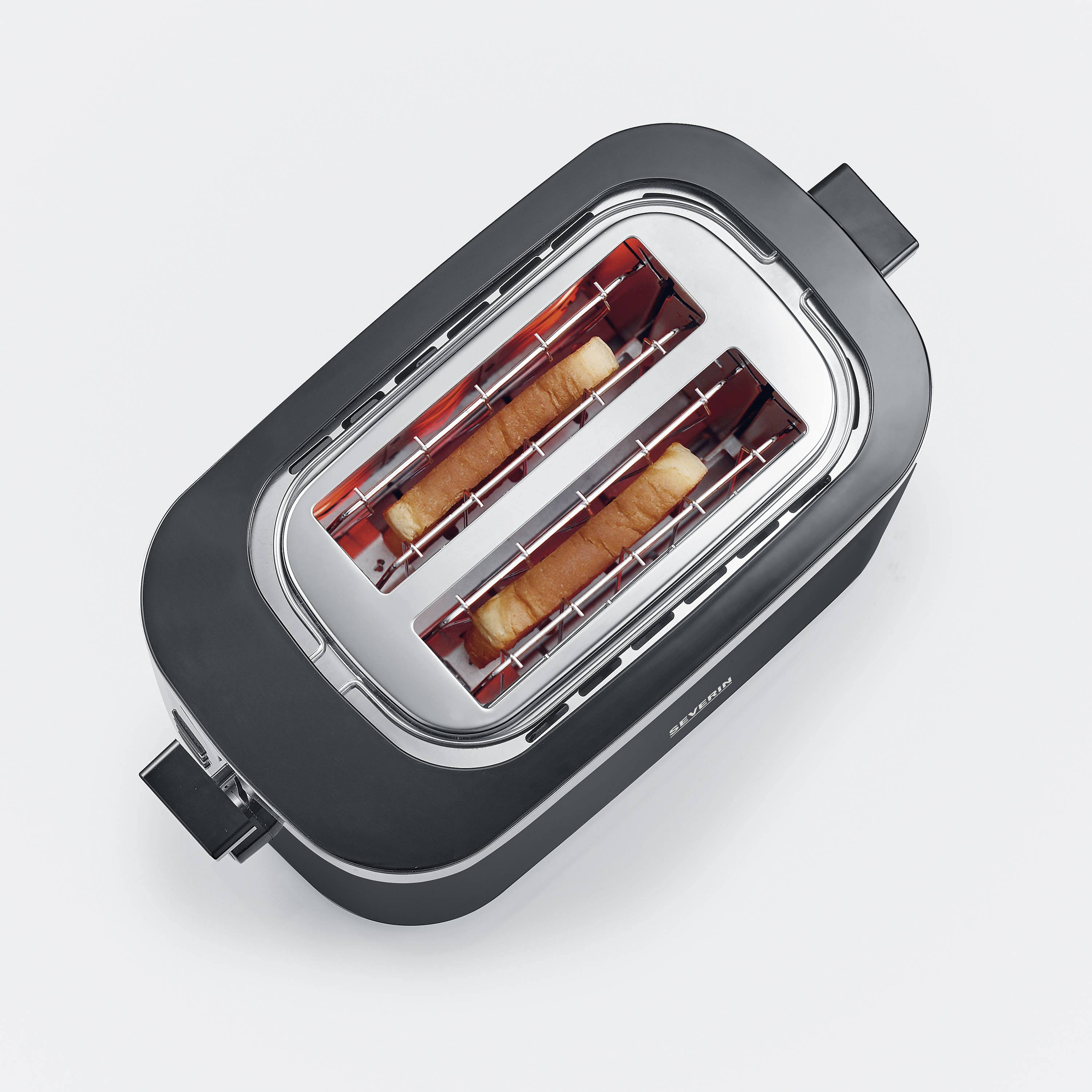 Severin AT 9264 Toaster mit Brötchenaufsatz Edelstahl (gebürstet), Schwarz