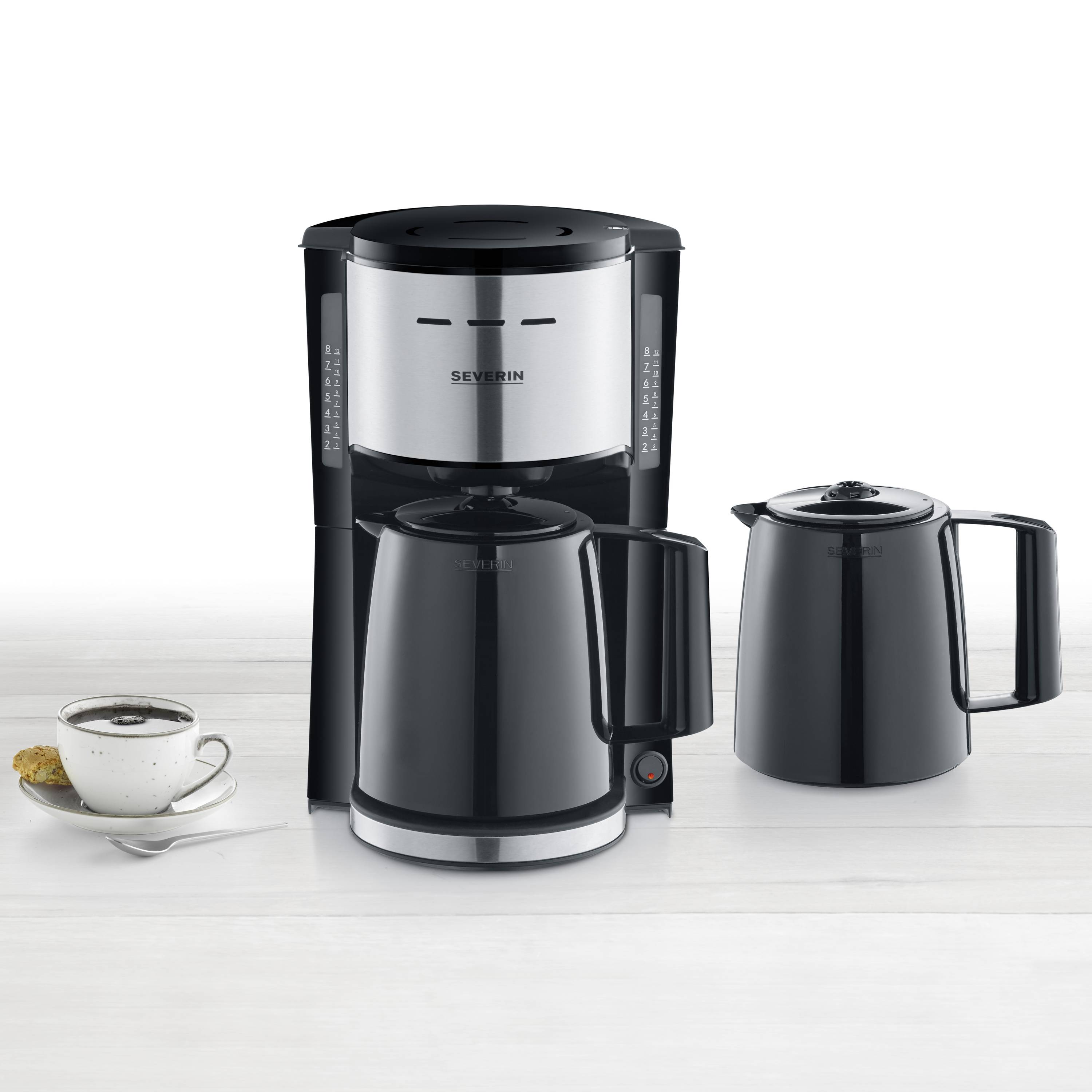 Severin KA 9308 Kaffeemaschine Edelstahl (gebürstet), Schwarz Fassungsvermögen Tassen=8 Isolierkanne