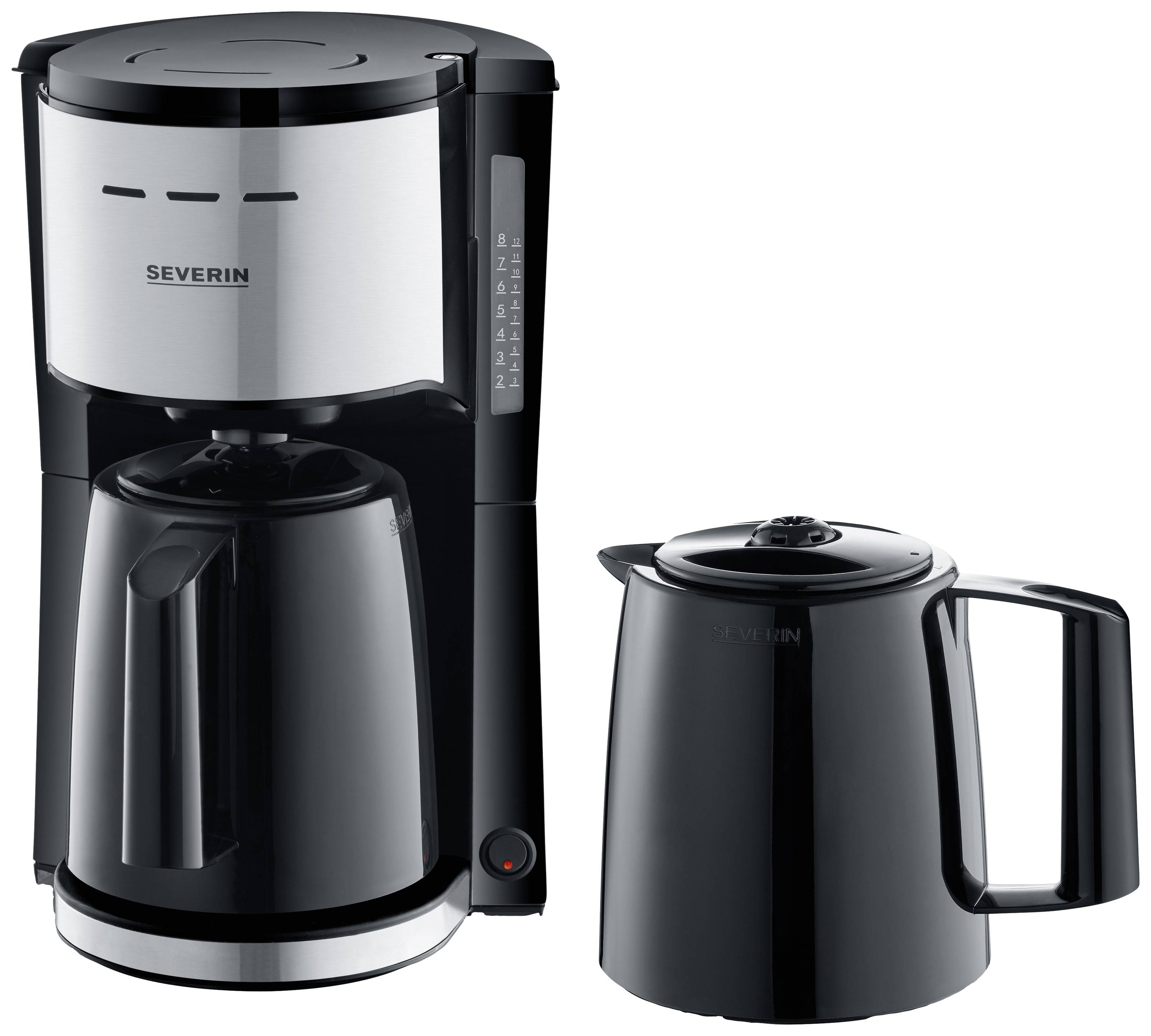 Severin KA 9308 Kaffeemaschine Edelstahl (gebürstet), Schwarz Fassungsvermögen Tassen=8 Isolierkanne