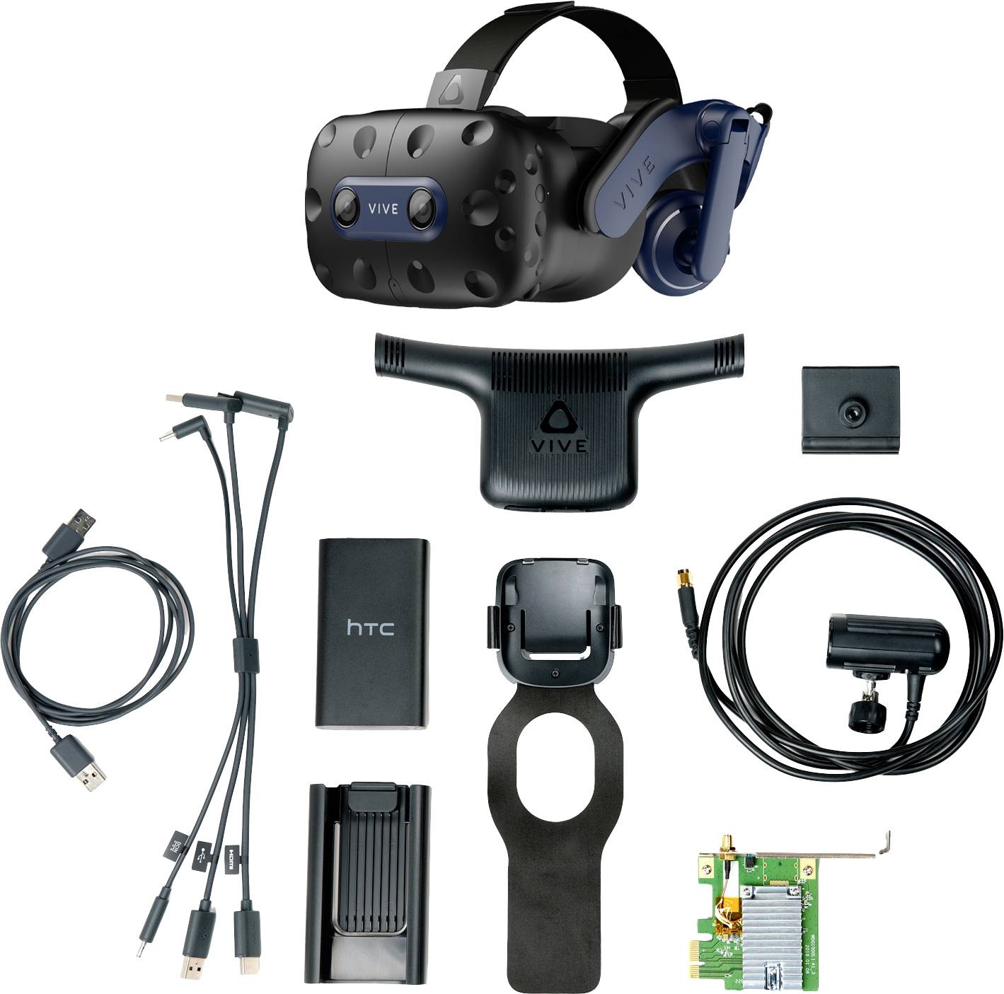 HTC Virtual Reality Brille VIVE Pro 2 Full Kit + Wireless Kit Schwarz (matt), Schwarz/Blau inkl. Controller, mit integriertem