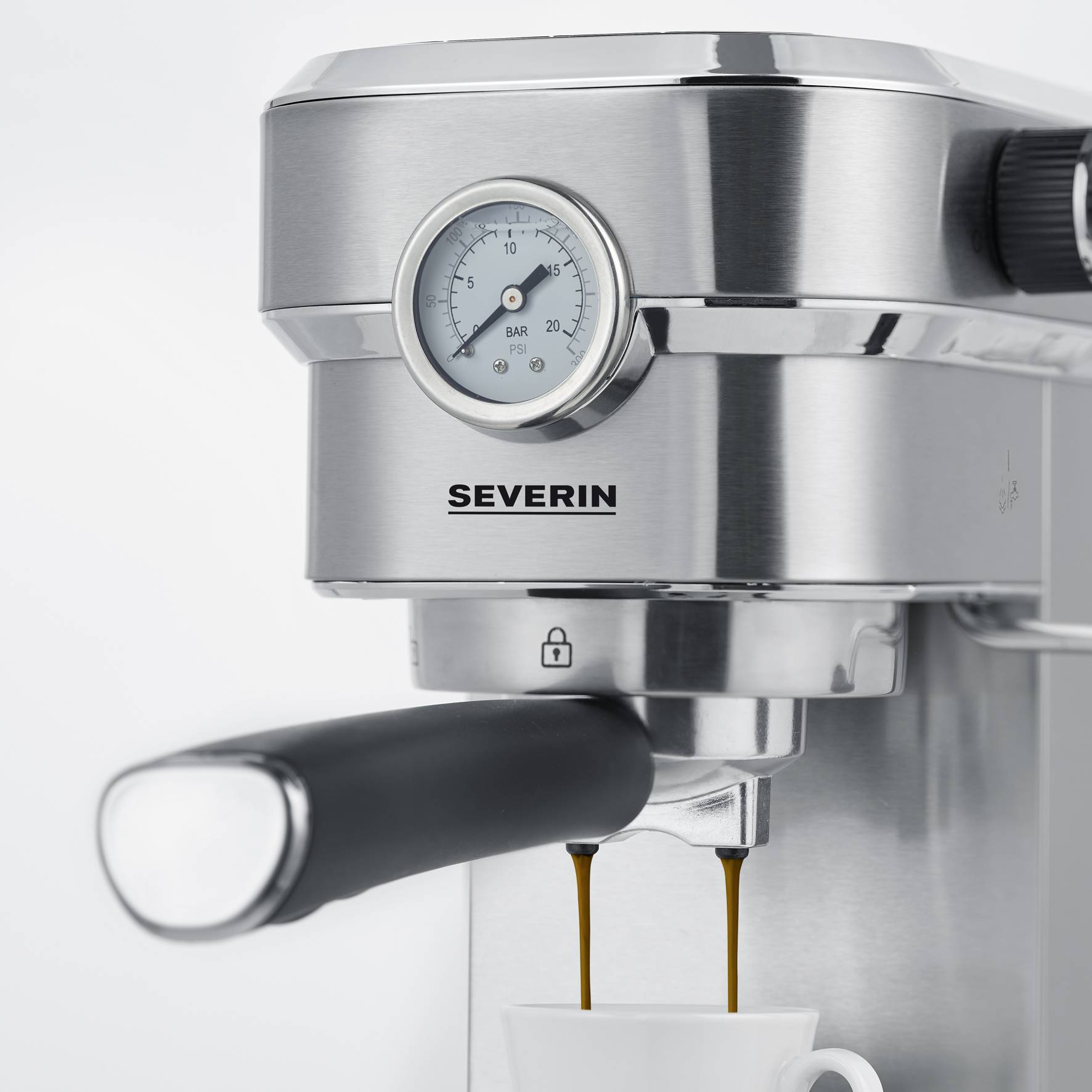 Severin KA 5995 Espressomaschine mit Siebträger Edelstahl (gebürstet), Schwarz 1350 W mit Milchaufschäumdüse